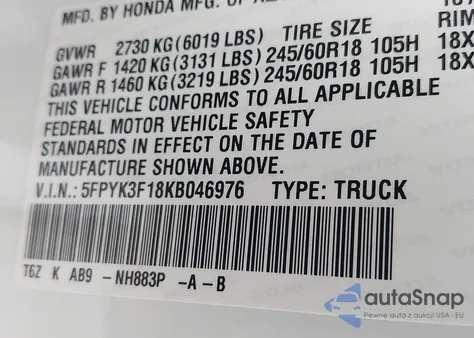 2019 Honda Ridgeline Sport from USA, damaged, VIN 5FPYK3F18KB046976